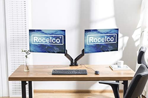Rocelco Premium Double Monitor Desk Mount with USB 2.0 and Audio Port - Fits Dual 13" - 27" LED LCD Flat Screens - Pneumatic Full Motion Assist Adjustable Arm - Grommet and C Clamp - Black (R MA2)