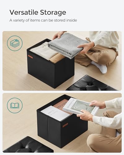 SONGMICS Small Folding Storage Ottoman, 12.2 x 16.1 x 12.2 Inches