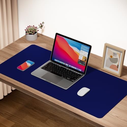Boutilon Leather Desk Pad Protector,Non-Slip Mouse Pad,Laptop Desk Pad,Office Mouse Mat,Waterproof Leather Desk Blotter,Desk Writing Pad for Office and Home (M-Navy,30"x14")