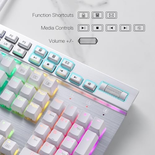 Redragon K550 RGB Gaming Keyboard, 104 Keys + 12 Macro G Keys Wired Mechanical Keyboard w/Aluminum Top Plate, Custom Clicky Purple Switch, Extra USB Port & Wrist Rest
