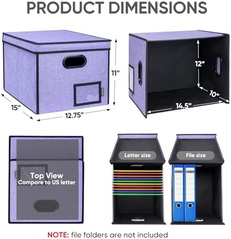 BALEINE File Organizer Box with Lid, Collapsible Hanging File Storage Box