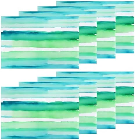 Shrahala Horizontal Stripes Watercolor Set of 8 12 X 18 Inch Linen Placemats, Soft Colorful Stripes Burlap Table Mat Washable Double Layered Heat Insulation for Indoor/Outdoor