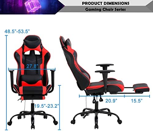 Red Gaming Chair with Footrest, PU Leather Gaming Chairs for Adults, High Back Comfy Office Chair Ergonomic Desk Chair Computer Chair, Reclining Gamer Chair, Height & Backrest Adjustable, 300 Lbs