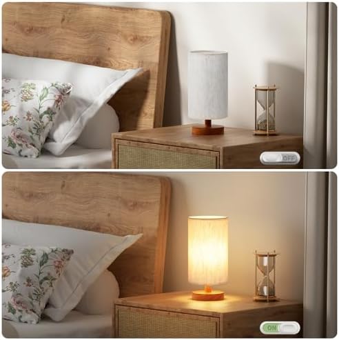 Desk Small Lamps Set of 2 (Cream Shade - Walnut Base, 9" Inline Control)