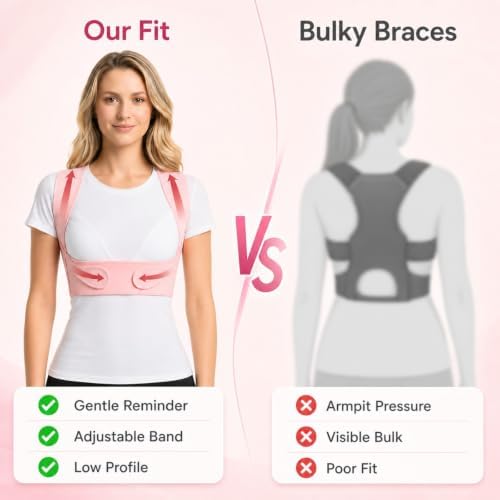 Posture Vest Back Brace Corrector for Women, Medium Adjustable Upper Back Support Brace, Low Profile Shoulder Straightener Under Clothes for Office Daily Wear and Slouching Reminder
