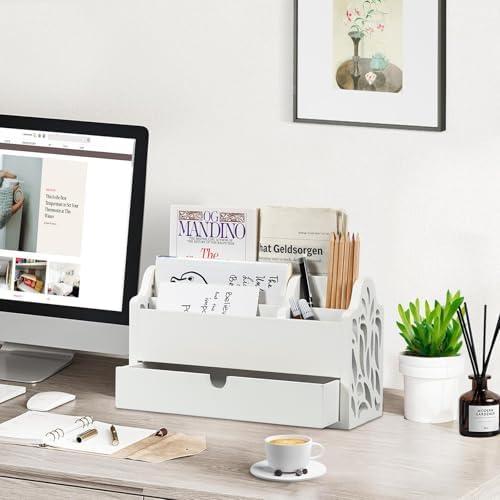 Desk Organizer with Drawer Wood File Office Mail Organizer Countertop