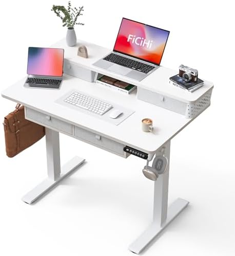 FiCiHi 40x24 Inch Electric Standing Desk, 4 Drawers, Adjustable Height Desk