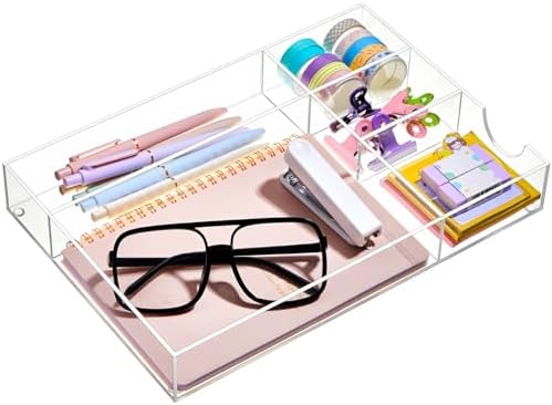 Briwooody Clear Acrylic Drawer Organizer,5 Compartments,Large