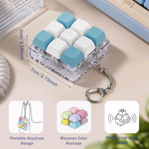 Keyboard Fidget Toy, Creamy Fidget Clicker Keyboard Fidget Keychain, Button Fidget Gifts for Adults, Boost Focus & Ease Anxiety Anywhere — Perfect Stress-Relief Gift (3×3 Grid Layout H)
