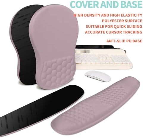 2-in-1 Ergonomic Set, Wave Rise Keyboard Wrist Rest and Massage Bulge Slope Mouse Pad Wrist Support, Cushion Memory Foam Integrated to Relieve Wrist Pain, Purple