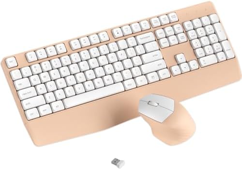 Ergonomic Wireless Keyboard and Mouse Combo with Wrist Rest, White Milk Tea