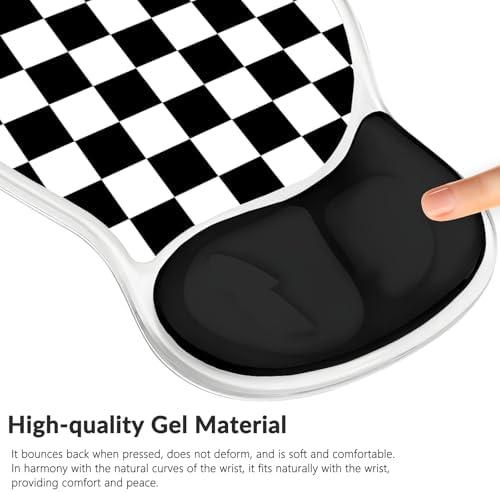Gel Mouse Pad with Wrist Rest for Mouse Ergonomic Mouse Wrist Rest Non-Slip Silicone Checkered Plaid Black and White Mousepad with Wrist Support for Computer Desk Gaming Laptop Home Office Desk Supply