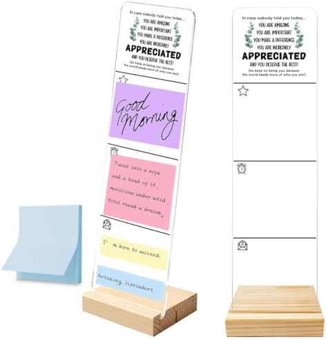 Monitor Memo Board with Removable Wooden Base Acrylic Portable Sticky Note Holder, Inspirational Quotes Appreciated Acrylic Message Board Sign, Office Desk Desk Set Sticky Notes 100 Sheets