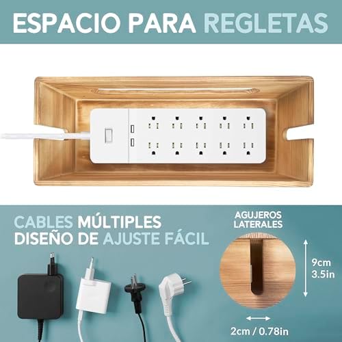 NATURE SUPPLIES Set of 2 Wooden Cable Management Boxes, Large and Medium Cord Organizer to Hide Wires and Power Strips for TV, Desk, Computer, Cable Storage and Organization, Dark Brown