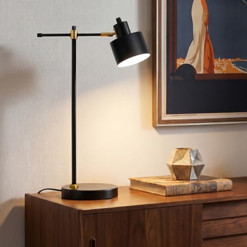 OYEARS 22.2" Modern Desk Lamp, Metal Table Lamp with LED Bulb, Adjustable Reading Lamps for Living Room, Mid Century Task Lamp for Home Office, Industrial Bedside Lamps with Solid Base,Black