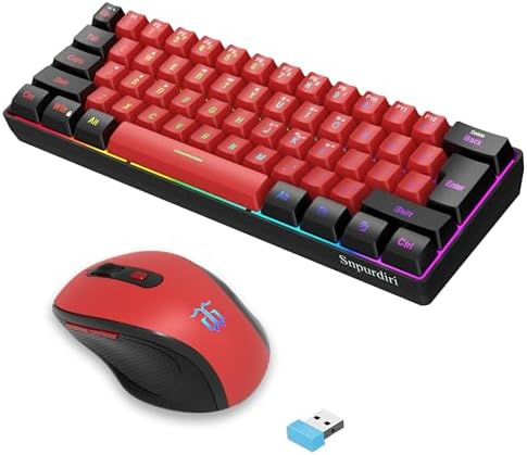 Snpurdiri 2.4G 60% Wireless Gaming Keyboard and Mouse Combo (Black and Red)