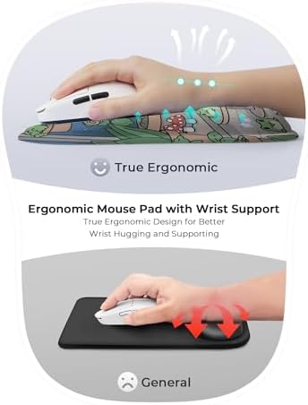 Kawaii Frog Ergonomic Mouse Pad for Carpal Tunnel Pain Relief, 65% Usable Mouse Area in Compact Size, Memory Foam Concave Wrist Rest for Office, PC, Gaming