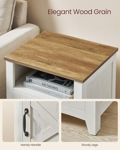 VASAGLE Farmhouse Nightstand with Barn Door, Bedside Table for Bedroom