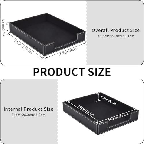 Leather Letter Tray, Office Supplies Desk Organizer for Mail Paper Files Magazines Jewelry Cosmetics,Luxury Letter Holder&Multipurpos Stackable Office Desktop Storage Box ,Black