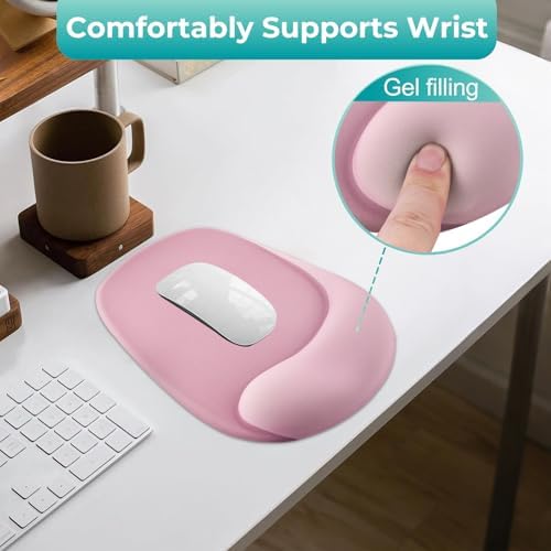Mouse Pad with Wrist Rest Support, Ergonomic Mousepad with Comfortable Gel Cushion, Gaming Mouse Pad with Non-Slip PU Base, Relieve Pain Relief, for Home Office Computer Laptop, Pink