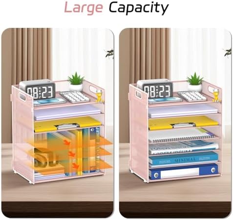 7 Tier Paper Organizer for Desk with Letter Trays & Handle