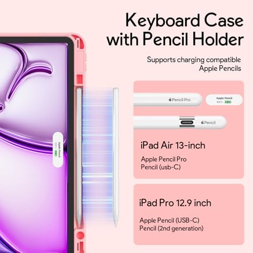 YBING for iPad Air 13 Inch & Pro 12.9 Keyboard Case with Mouse, 7 Colors Backlit Keyboard & 360 Rotating Cover with Pencil Holder for iPad Pro 12.9 (6th, 5th, 4th gen), Air 13 M4/M3/M2 (Pink)