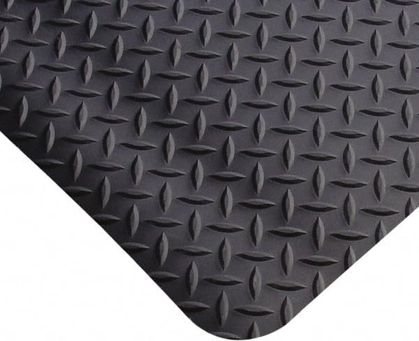 Anti-Fatigue Mat: 4' Long, 2' Wide, 1 Thick, Vinyl, Beveled Edges, Heavy-Duty - Diamond Plate Surface, Black, for Dry Areas