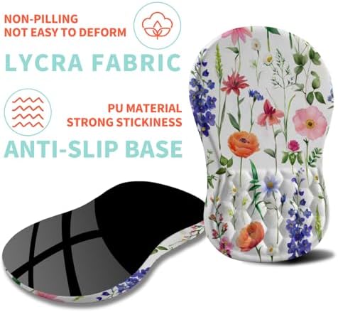 Ergonomic Mouse Pad Wrist Support with Memory Foam Massage Bulge, Carpal Tunnel Pain Relief Mousepad Wrist Rest for Mouse(12x8 inch, Flowers)