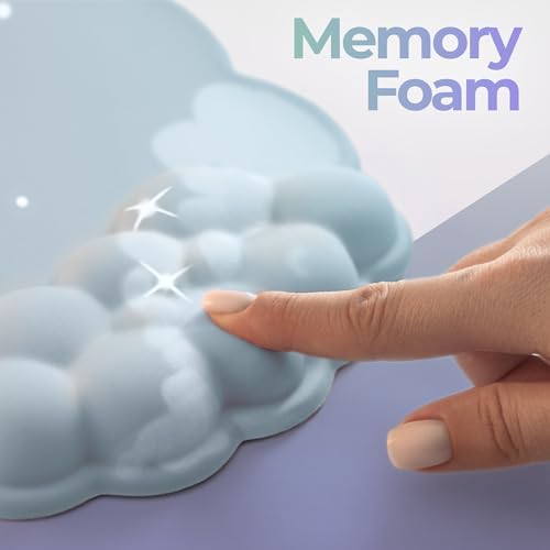 Premium Quality Cloud Wrist Rest Keyboard & Mouse Pad Set – Ergonomic Memory Foam Desk Accessories with Wrist Support for Office & Gaming – Baby-Blue-Sky
