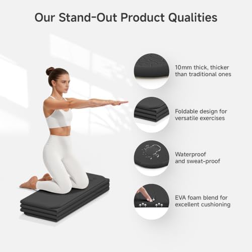 PAIDU Foldable Yoga Mat 10mm Thick, 75"x26" Non-Slip Fitness Exercise Mat