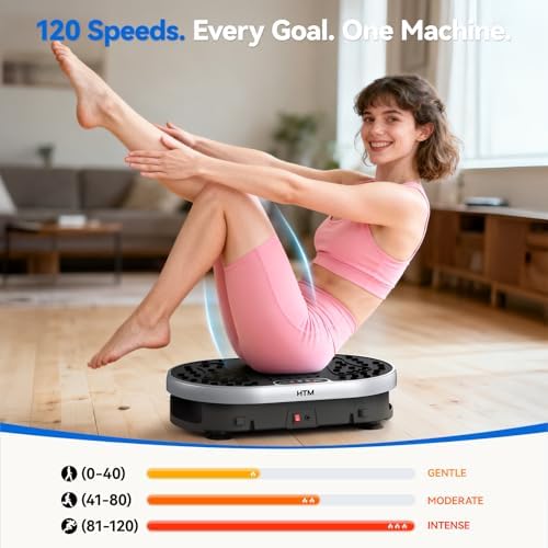 HTM Vibration Plate Exercise Machine, 9 Modes & 120 Speeds, Body Shake Plate with Resistance Bands Slot & Remote Control, Shake Board for Weight Loss Fat Burner Home Fitness Workout