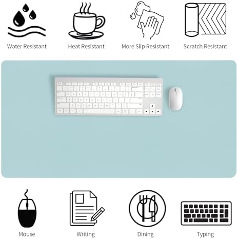 Bloss Light Blue Desk Mat, Large Mouse Pad, Leather Desk Blotter, Waterproof Desk Pad for Office Home Decor/31.5×15.7 Inch