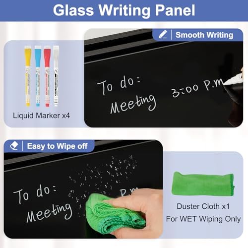 DOLLAR BOSS 12"x7" Small Glass Desktop Whiteboard, All Black