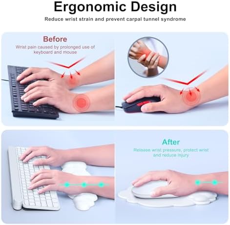 MOKURU Cloud Mouse Pad with Wrist Rest, Cloud Keyboard Wrist Rest, Mouse Pad Wrist Support, Ergonomic Keyboard Mouse Wrist Support White