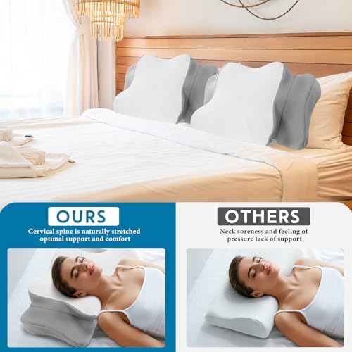 HunnmingRe Pillow Case for Cervical Neck, White,Gray, Queen Size