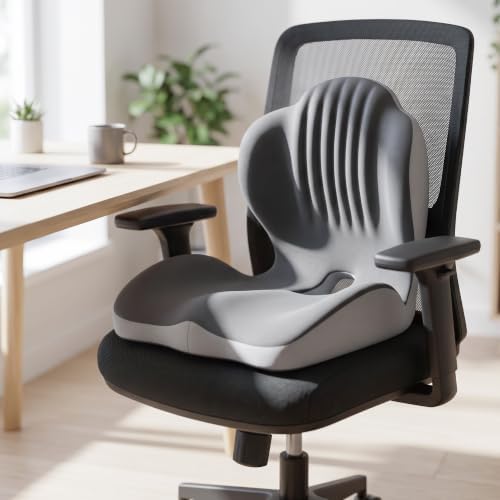 Memory Foam Seat Cushion with Lumbar Support, L-Shaped, Gray