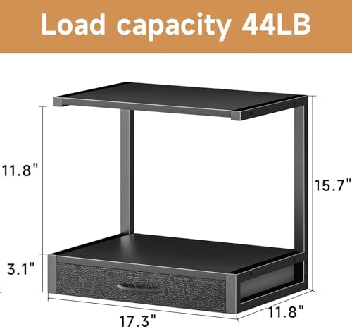 YAOHUOO 2-Tier Desktop Printer Stand with Fabric Drawer,17.3"x11.8" Black