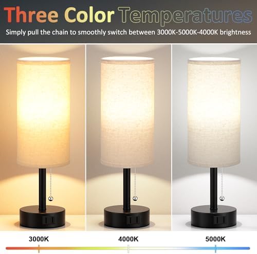 Beige Bedside Table Lamps Set of 2 - Bedroom Lamp for Desk, AC Outlet