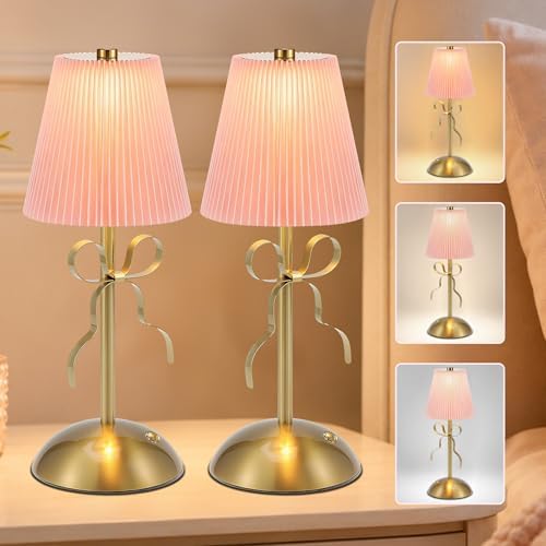 2 Pack Bow Table Lamp,Cordless Rechargeable LED Table Lamps for Living Room