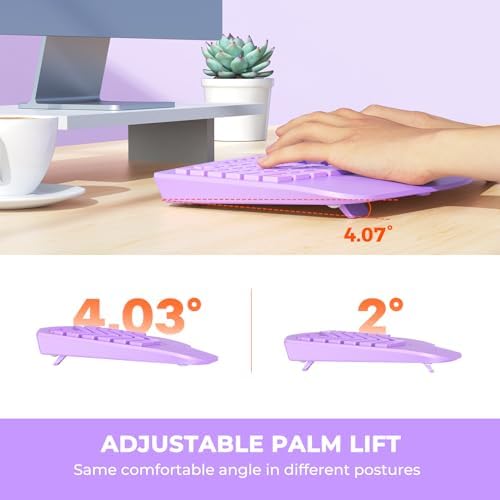 MEETION Ergonomic Keyboard Wireless, Multi-Device Bluetooth Keyboard, Full-Sized Split Computer Keyboards, Wrist Rest for Natural Typing, for Windows/Mac/Laptop/Table/PC, Purple