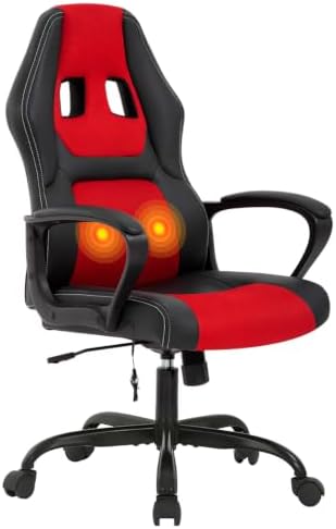Gaming Chair Ergonomic Office Chair Racing Desk Chair Massage PU Leather Adjustable Chair with Lumbar Support Headrest Armrest Task Rolling Swivel Computer Chair for Adults(Red)