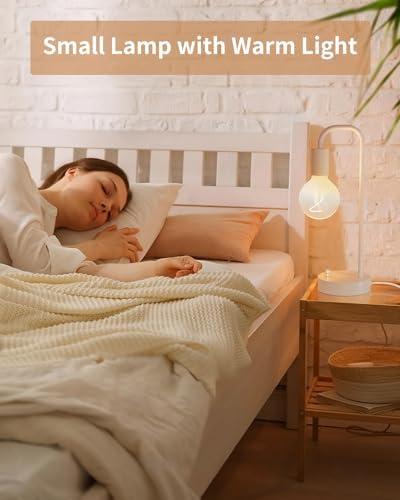 ONEWISH Industrial Small Table Lamp for Bedroom, Fully Dimmable Modern Beside Lamps with 2700K Warm Light Bulb for Kids Reading, White Nightstand Lamps for Living Room, Dorm,Home Office