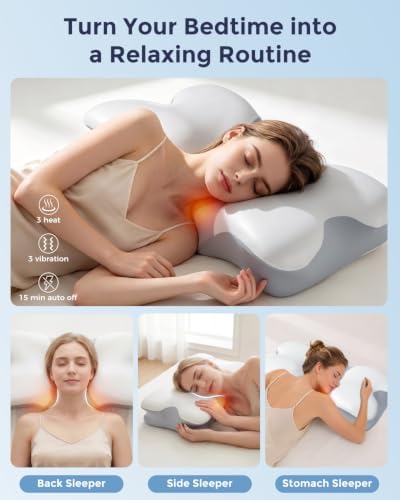 Cervical Neck Pillow for Sleeping, Heating Vibrating Neck Support Pillow