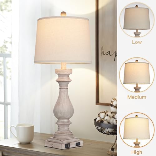 Cinkeda 29" Tall Table Lamp for Living Room Set of 2,Vintage Bedside Nightstand Lamps with USB C+A Ports & AC Outlet,3-Way Dimmable Touch Control Desk Lamp for Bedroom,Color 2