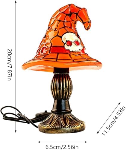 Stained Glass Witch Hat Lamp, Handcrafted Resin Halloween Witch Lamp (Purple2)