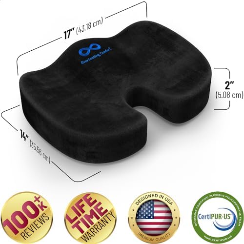Everlasting Comfort Back Stretcher for Lower Back Pain & Memory Foam Seat Cushion Bundle - Adjustable Back Stretching Device for Spine Decompression - Office Chair Cushion Enhances Posture, Support