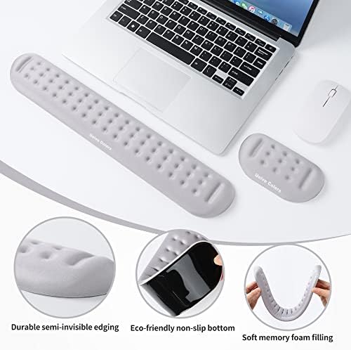 UnivoColors Gray Keyboard Wrist Support and Mouse Wrist Rest Set, Made of Memory Foam Soft Gel, Ergonomic Pad for Computer, Laptop, Mouse, Office, Gaming