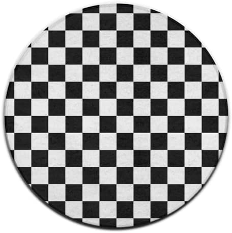 Large Machine Washable Circular Rugs, Home Decor Round Mat for Living Room Sofa Office Compatible with Black and White Checkered