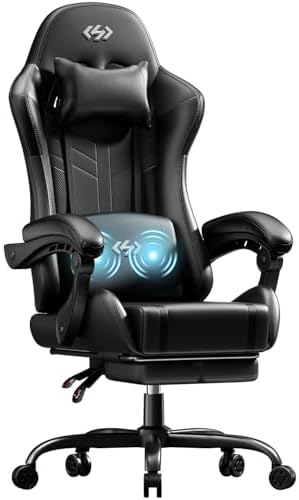 HLDIRECT High Back Gaming Chair, USB Massage Lumbar Support, Black
