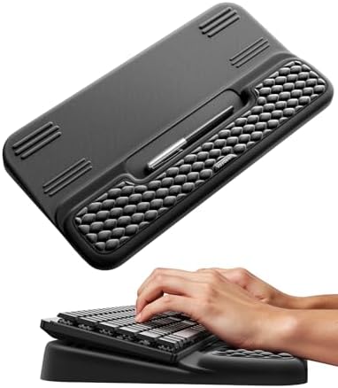 Vaydeer Wrist Rest with Keyboard Stand, Computer Wrist Support Pad, Ergonomic Keyboard Riser Holder Lift Tray with Wrist Pad, Soft Memory Foam Desk Cushion, Palm Hand Typing for Office Home Gift-Black